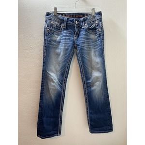 Rock Revival RR Heather Capri stretch blue jeans cropped pants womens sz 28